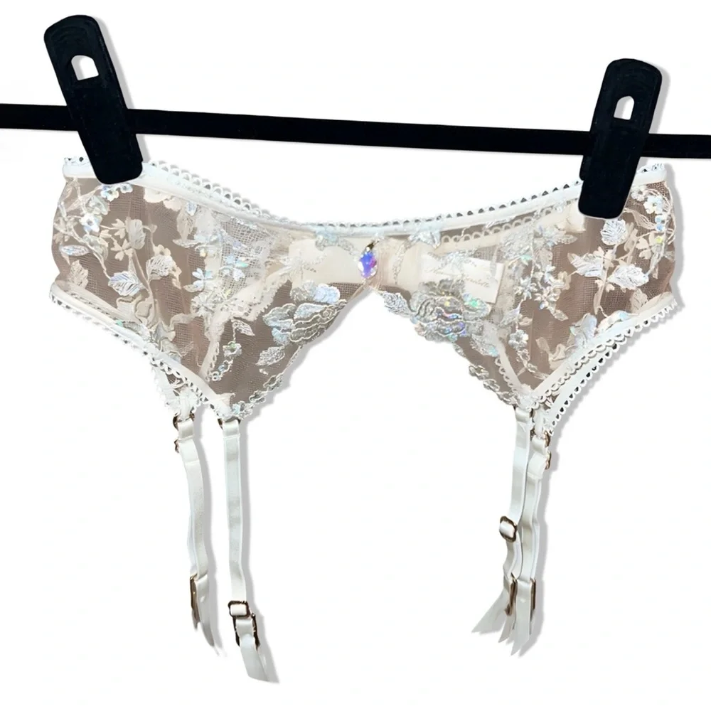 Honey Birdette FULL SET | Whitney | Ivory Holographic Lingerie Crystal | 32B / S - Picture 6 of 15